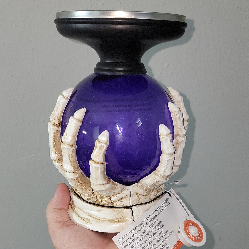 Skeleton Hand Purple Glass Candle Holder